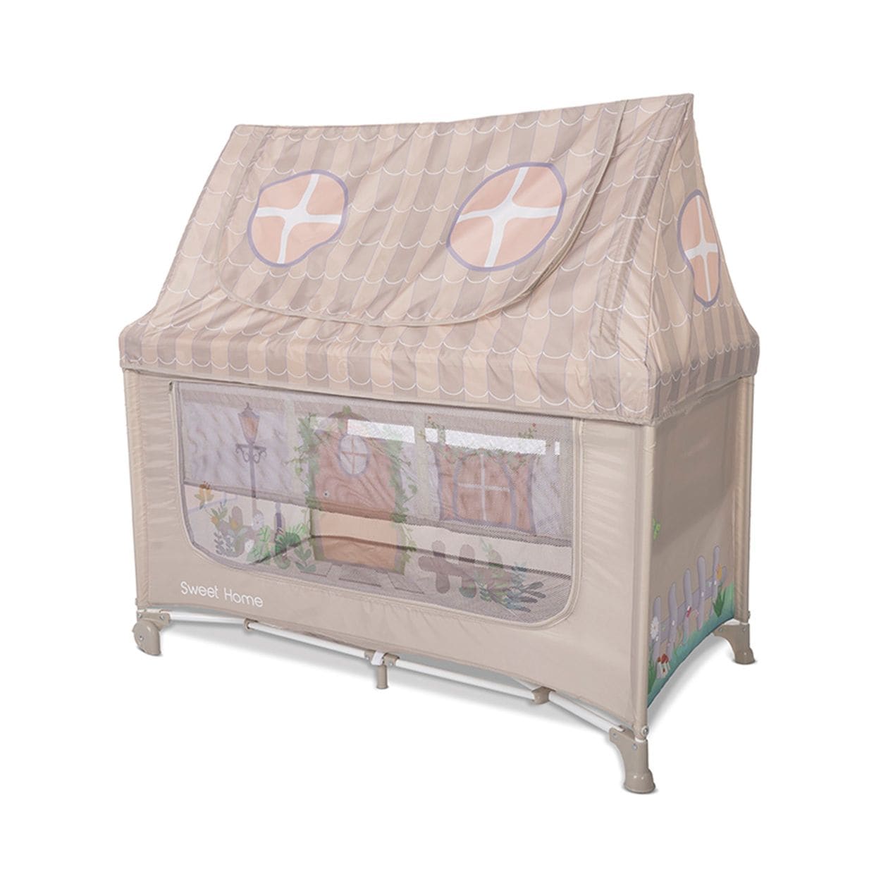 Lorelli Reisebett Sweet Home 2 Ebenen Laufstall mit Dach faltbar R&auml;der Matratze beige 