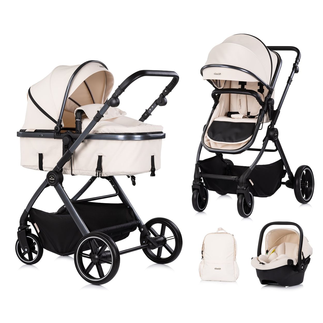 Chipolino Kombikinderwagen Pearl 3 in 1 umbaubar Babyschale Wickeltasche Fu&szlig;sack 