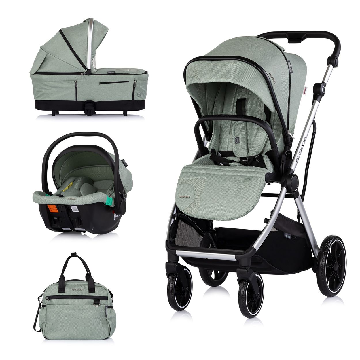 Chipolino Kombikinderwagen Aurora 3 in 1 Babyschale Babywanne Sportsitz Tasche gr&uuml;n 