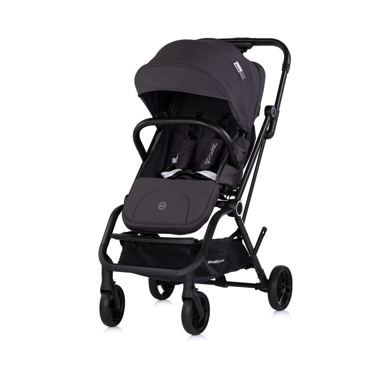 Chipolino Kinderwagen Go Twist Sitz drehbar PU-Reifen klappbar Federung Korb schwarz 