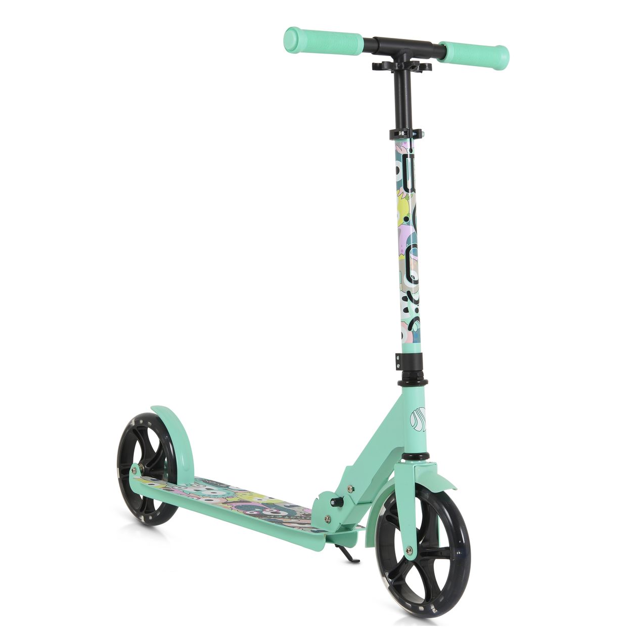 Byox Kinderroller Monster klappbar PU-R&auml;der LED ABEC-7 St&auml;nder bis 100 kg gr&uuml;n 