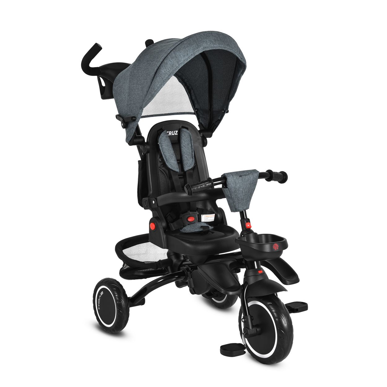 Byox Dreirad Cruz EVA-Reifen klappbar K&ouml;rbe 360 drehbar Getr&auml;nkehalter Fu&szlig;st&uuml;tze grau 
