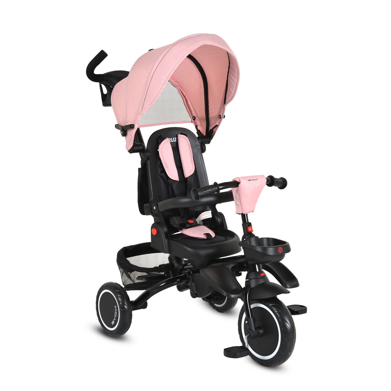 Byox Dreirad Cruz EVA-Reifen klappbar K&ouml;rbe 360 drehbar Getr&auml;nkehalter Fu&szlig;st&uuml;tze rosa 