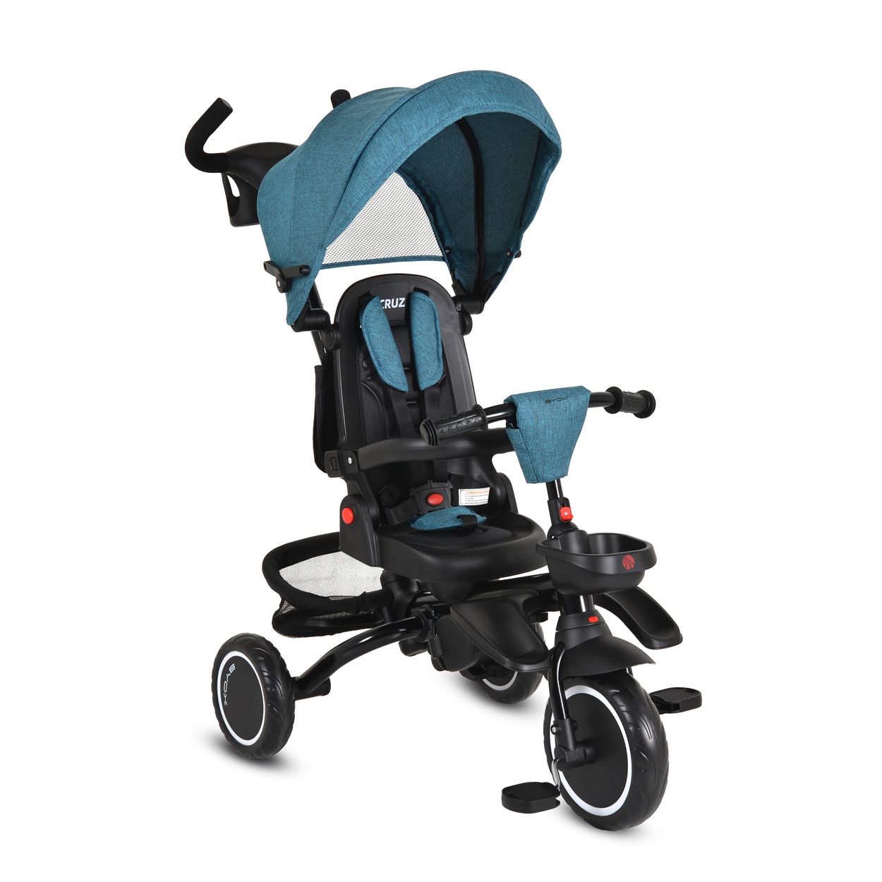 Byox Dreirad Cruz EVA-Reifen klappbar K&ouml;rbe 360 drehbar Getr&auml;nkehalter Fu&szlig;st&uuml;tze blau 