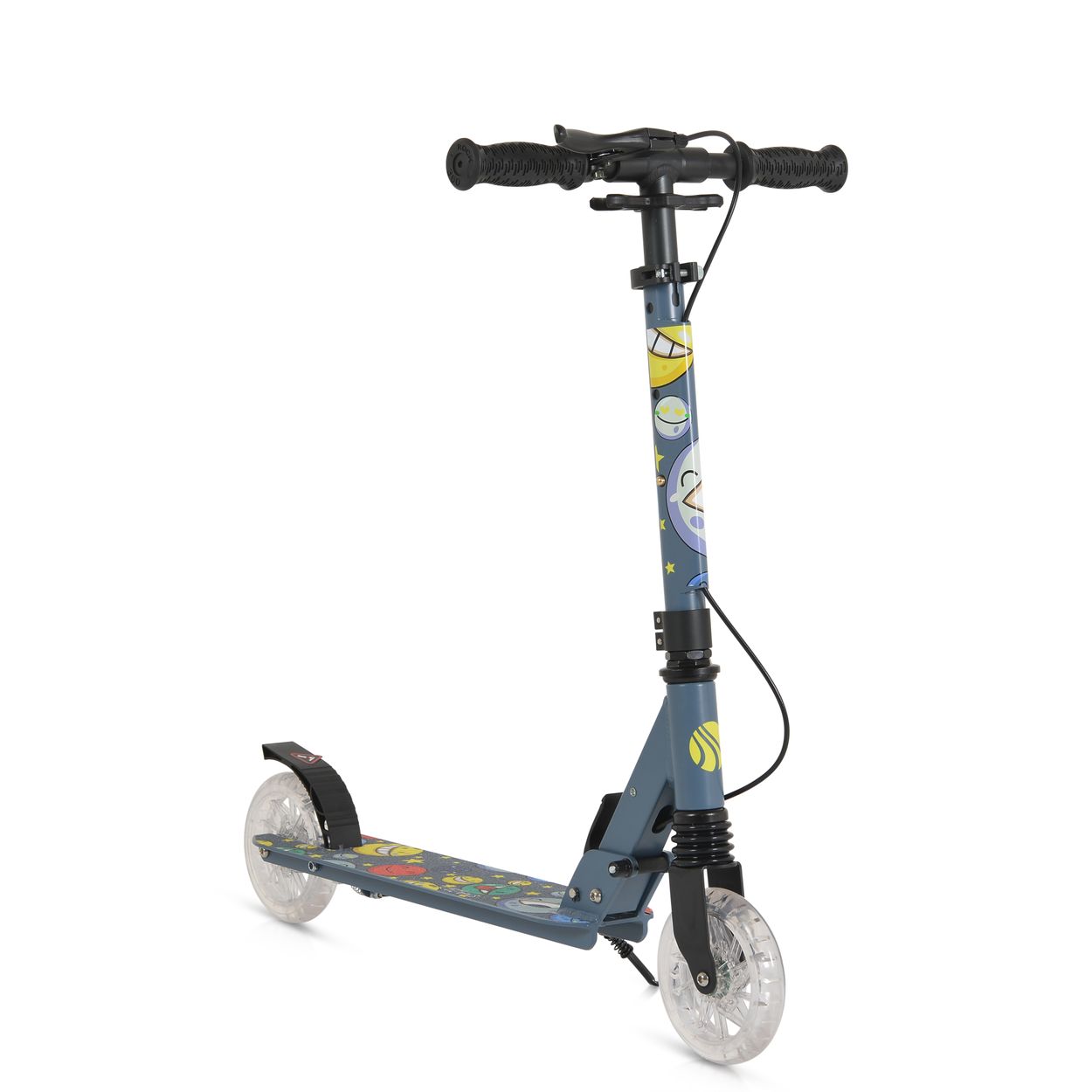 Byox Kinderroller Snazzy faltbar Hinterradbremse Seitenst&auml;nder LED-R&auml;der 100 kg grau 