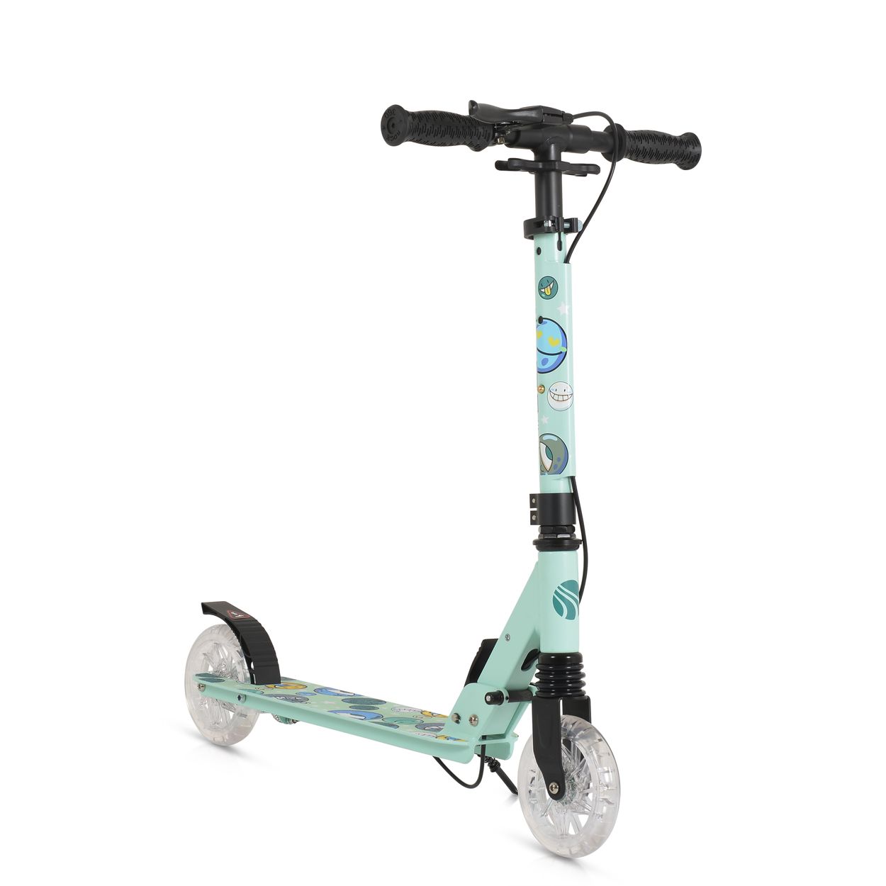 Byox Kinderroller Snazzy faltbar Hinterradbremse Seitenst&auml;nder LED-R&auml;der 100 kg gr&uuml;n 