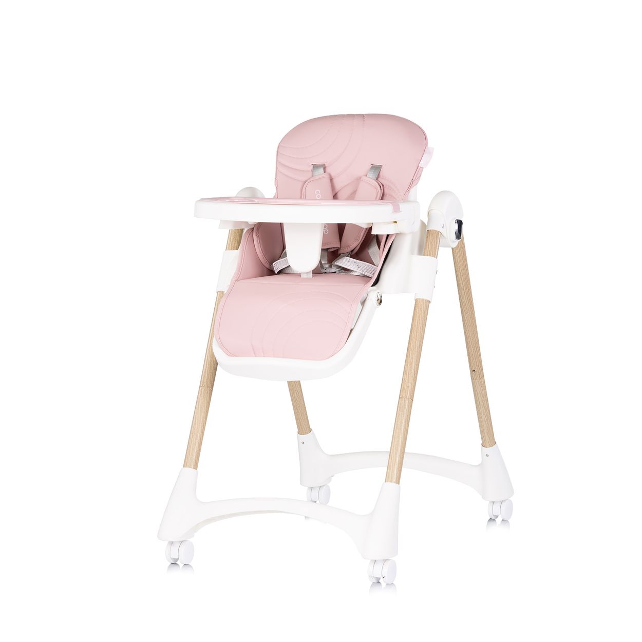 Chipolino Kinderhochstuhl Candy Shop, 4 R&auml;der, verstellbar, Fu&szlig;st&uuml;tze, faltbar wei&szlig; rosa 