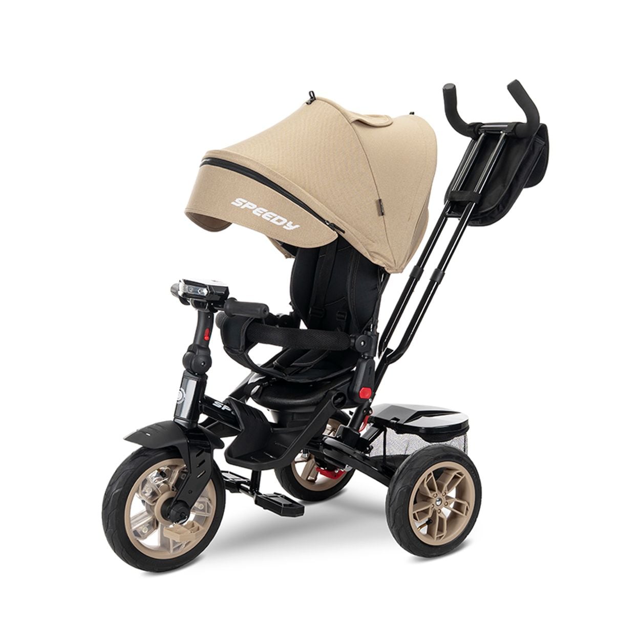 Lorelli Tricycle Speedy, Luftreifen, drehbarer Sitz, Musik, Licht, Schubstange beige-wei&szlig; 