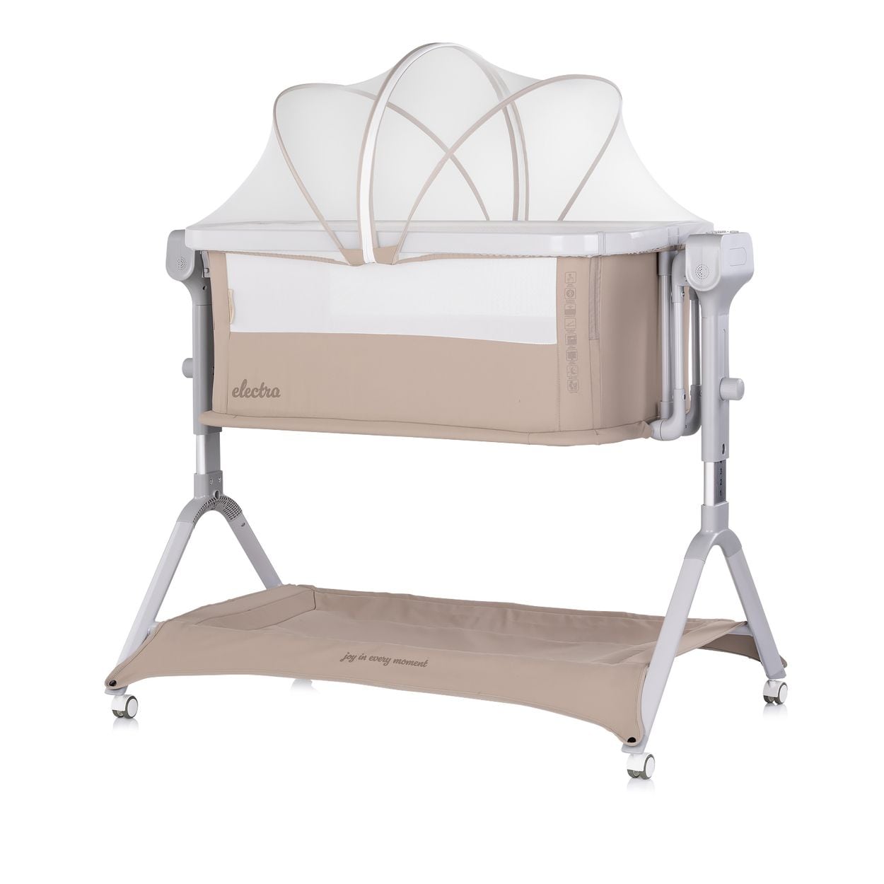 Chipolino Beistellbett Electra Schaukelfunktion Musik Korb Moskitonetz Matratze beige 
