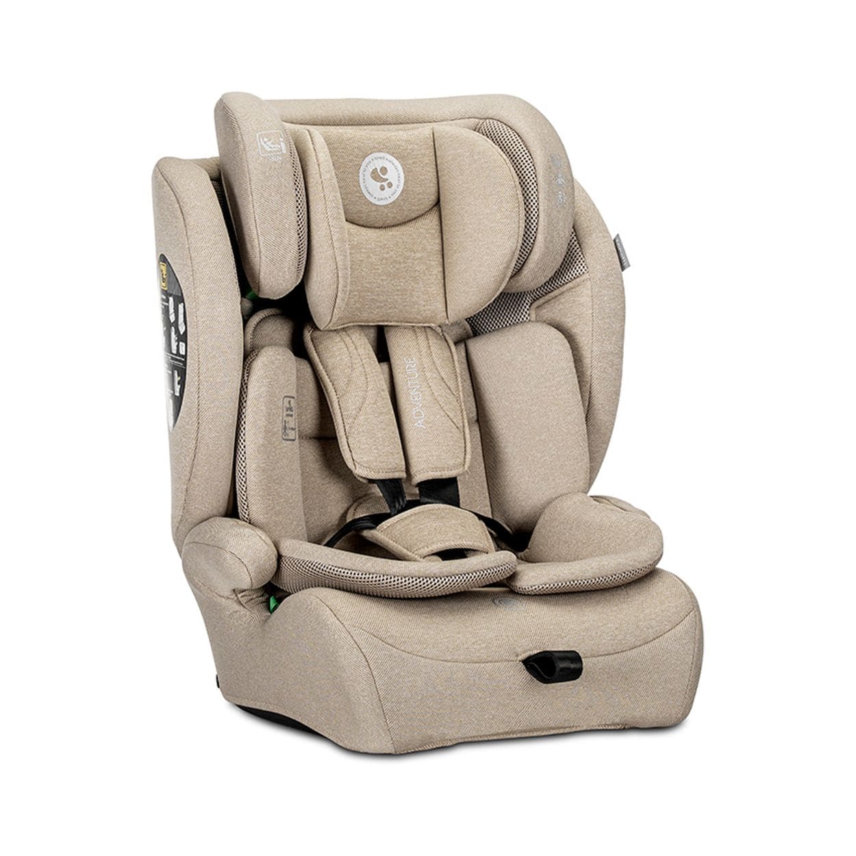 Lorelli Kindersitz i-Size Adventure (76-150 cm) Kopfst&uuml;tze verstellbar bis 36 kg beige-wei&szlig; 
