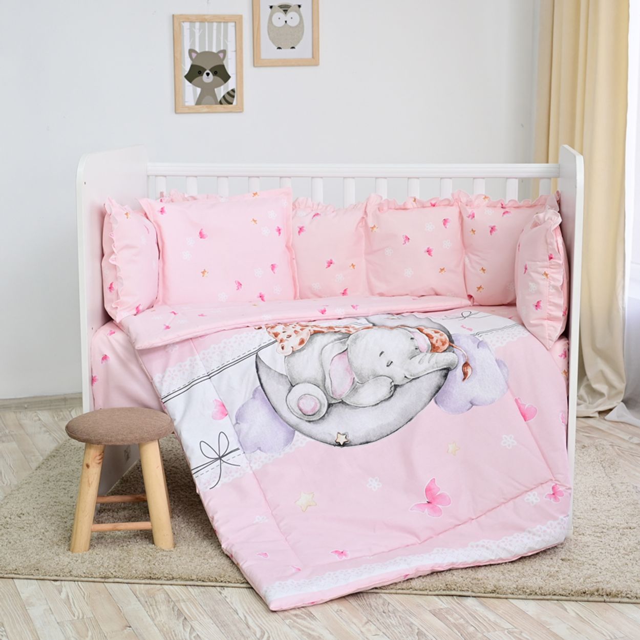 Lorelli Babybettw&auml;sche-Set 5-tlg. Decke 140 x 95 cm Kissen 43 x 35 cm Nestchen pink 
