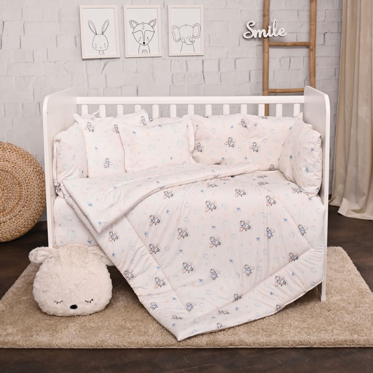 Lorelli Babybettw&auml;sche-Set 5-tlg. Decke 140 x 95 cm Kissen 43 x 35 cm Nestchen blau 