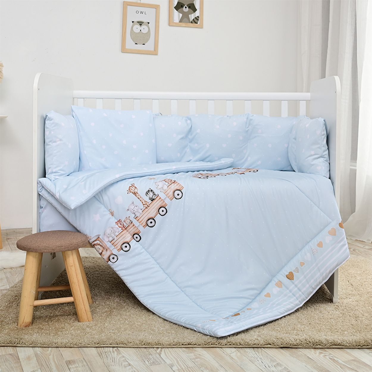 Lorelli Babybettw&auml;sche-Set 5-tlg. Decke 140 x 95 cm Kissen 43 x 35 cm Nestchen hellblau 