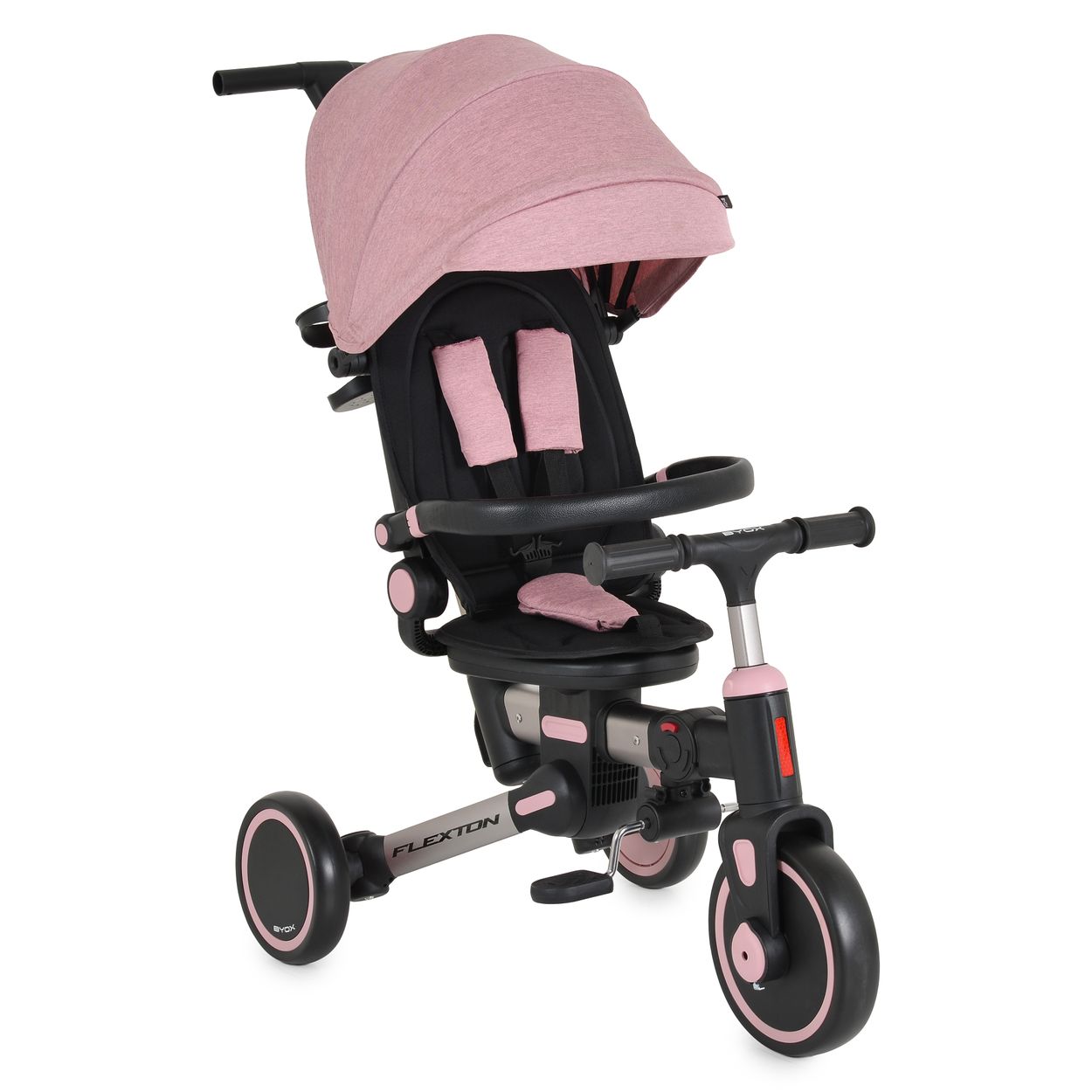 Byox Dreirad Flexton 5 in 1 Laufrad R&uuml;ckenlehne EVA-Reifen Becherhalter faltbar rosa 