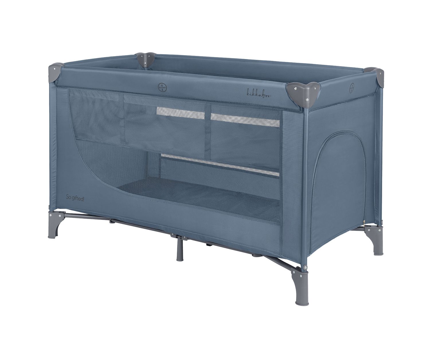 Kikkaboo Reisebett, Laufstall So Gifted 2 Ebenen Matratze, Tragetasche, &Ouml;ffnung blau grau 