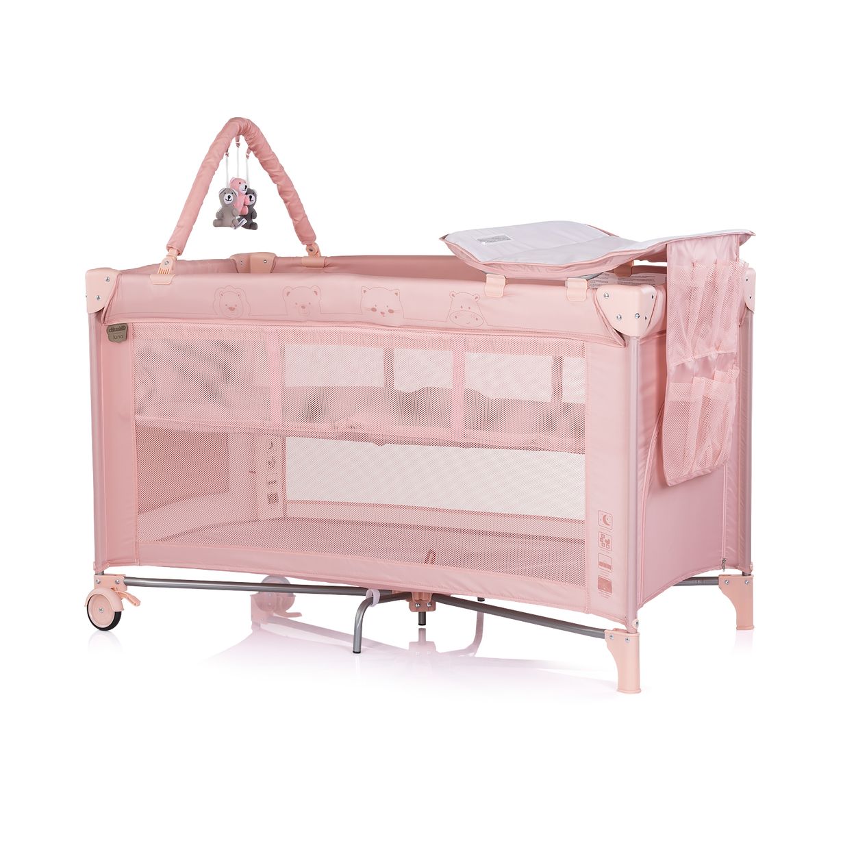 Chipolino Reisebett Luna 2 Ebenen Wickelauflage klappbar Spielbogen Faltmatratze rosa pink 