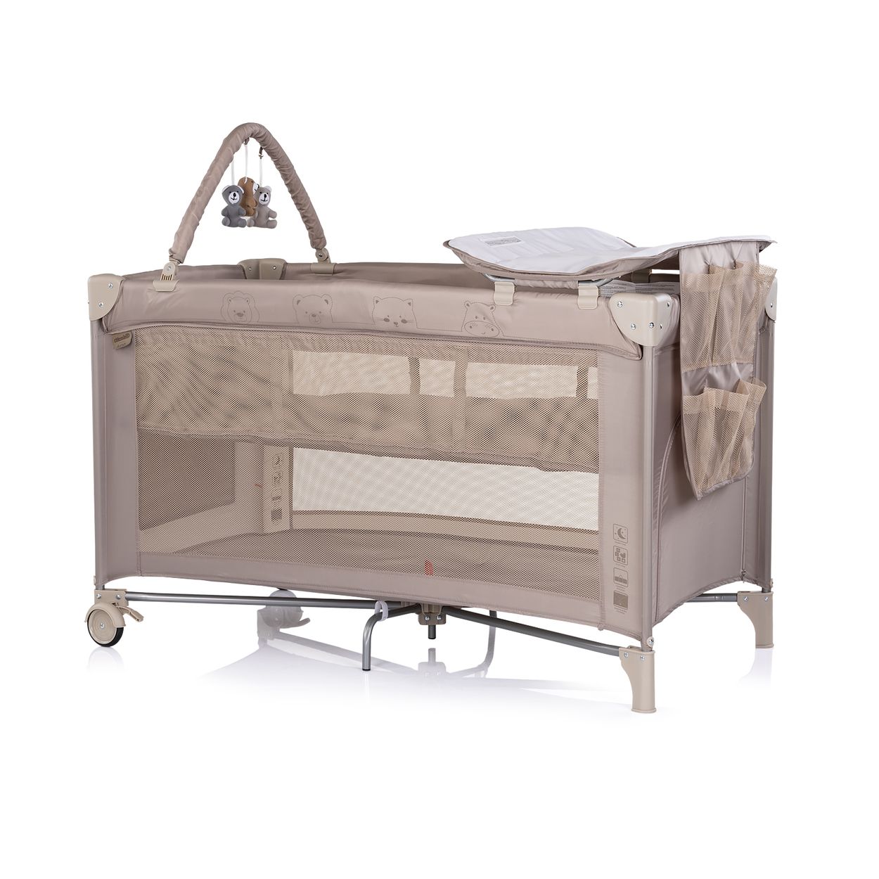 Chipolino Reisebett Luna 2 Ebenen Wickelauflage klappbar Spielbogen Faltmatratze beige braun 