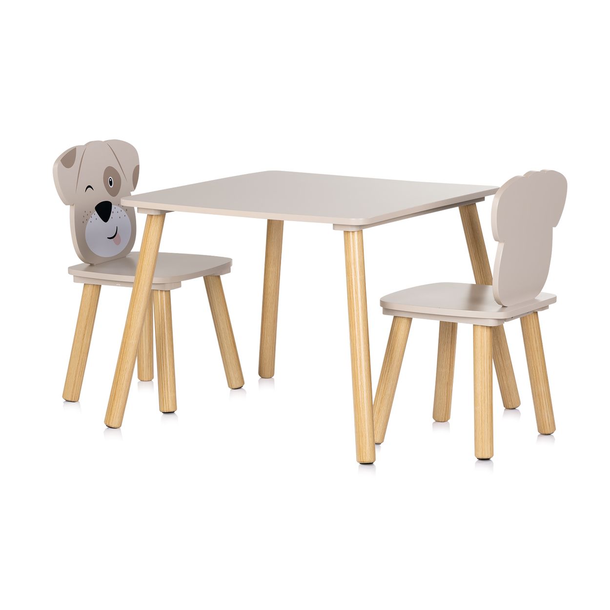 Chipolino Kinder Tischset Holztisch, 2 Holzst&uuml;hle, Kindersitzgruppe, 3-teilig beige 