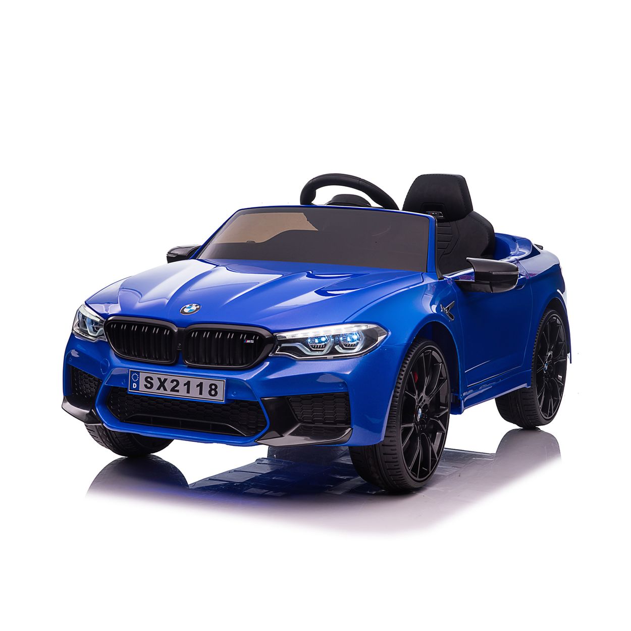 Chipolino Kinder Elektroauto BMW M5 Fernbedienung Musik Eva-R&auml;der Bluetooth blau 