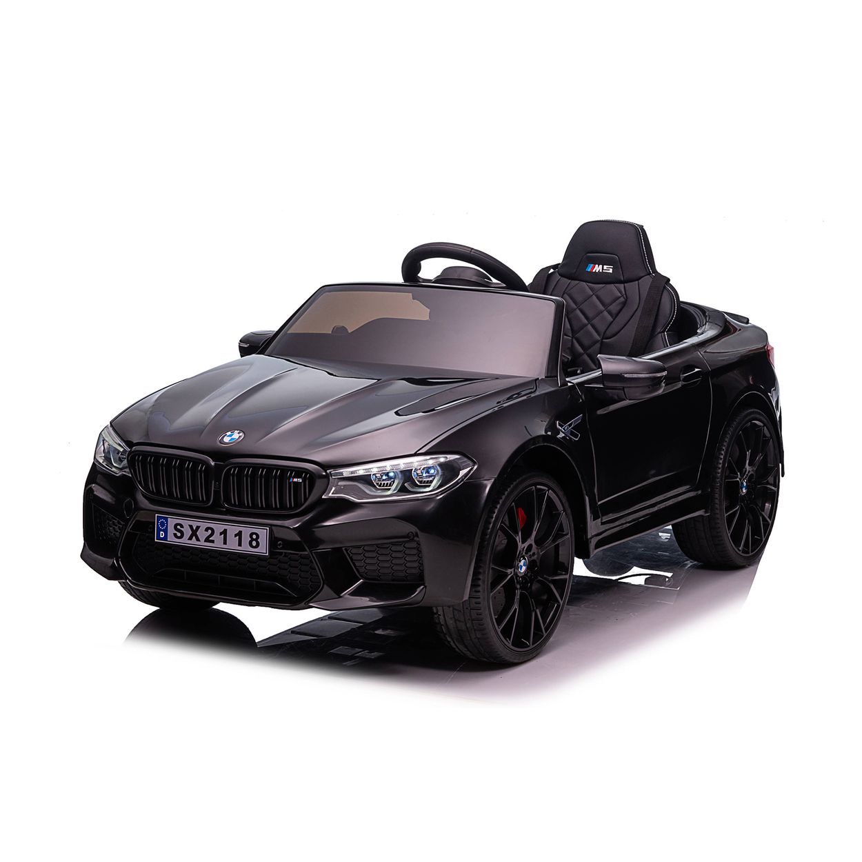 Chipolino Kinder Elektroauto BMW M5 Fernbedienung Musik Eva-R&auml;der Bluetooth schwarz 
