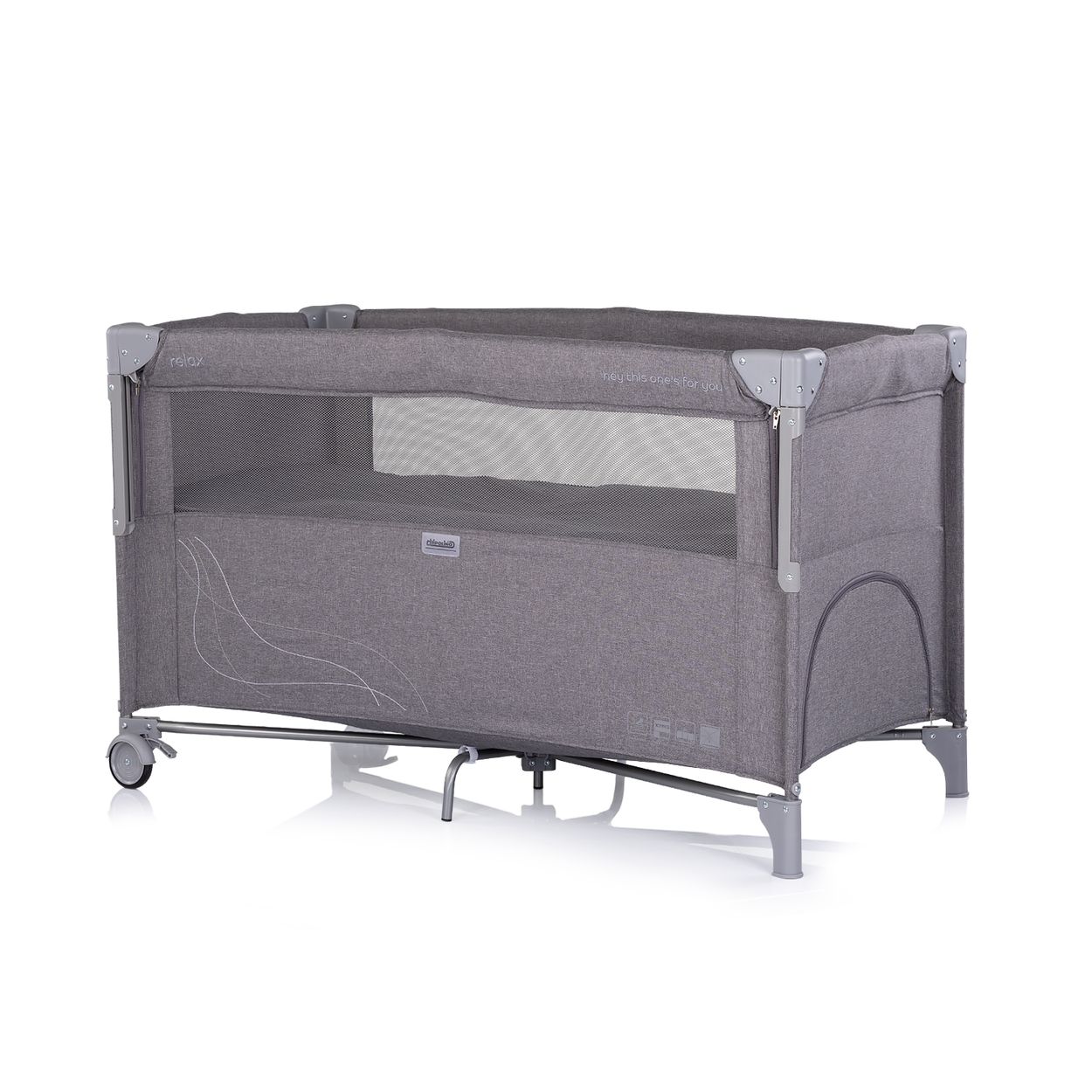 Chipolino Reisebett Relax Leinen 2 Ebenen Tasche, Rei&szlig;verschluss, R&auml;der, faltbar schwarz grau 