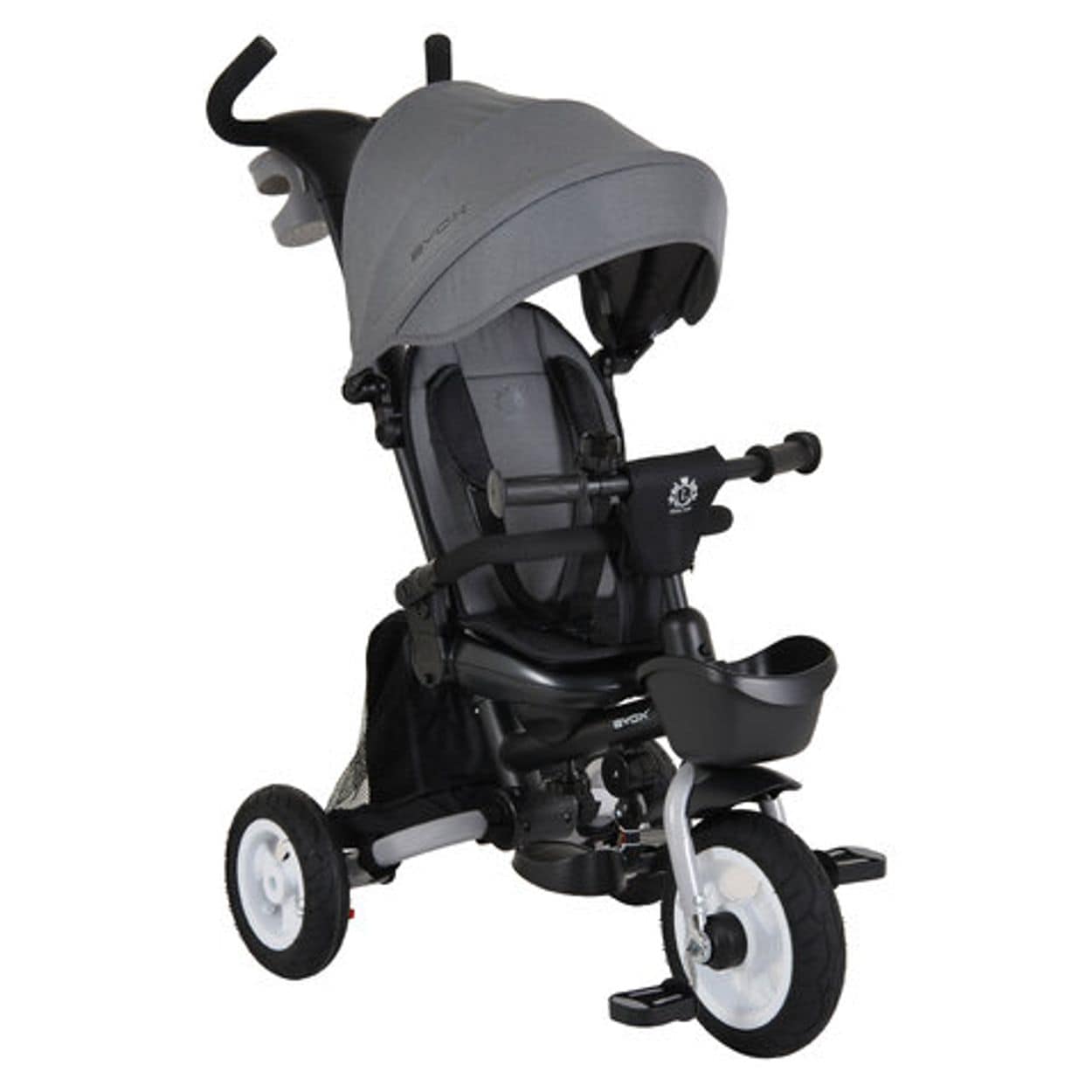 Byox Tricycle Flexy Lux 3 in 1 Dreirad, klappbar, Gummireifen, drehbarer Sitz dunkelgrau 