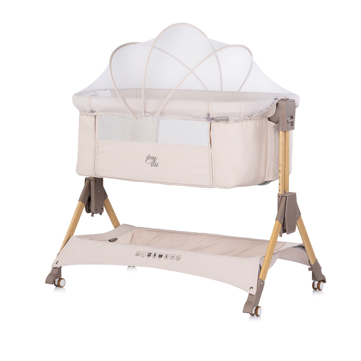 Chipolino Beistellbett Sleep&acute;n Fold Matratze R&auml;der Schwingfunktion Wickelauflage creme 