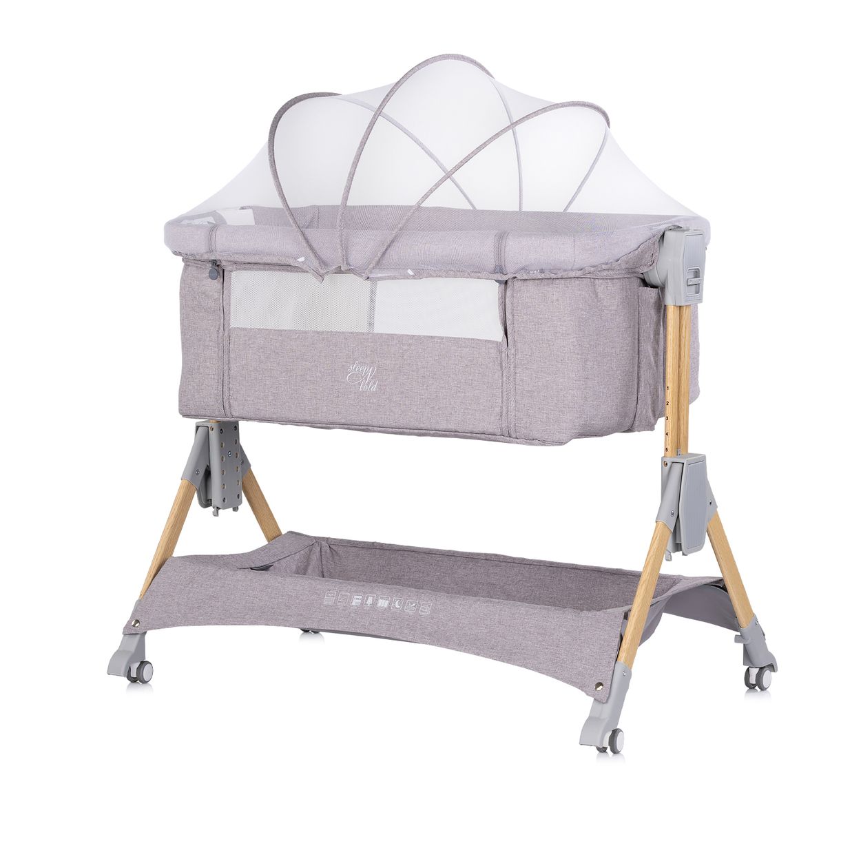 Chipolino Beistellbett Sleep&acute;n Fold Matratze R&auml;der Schwingfunktion Wickelauflage hellgrau 