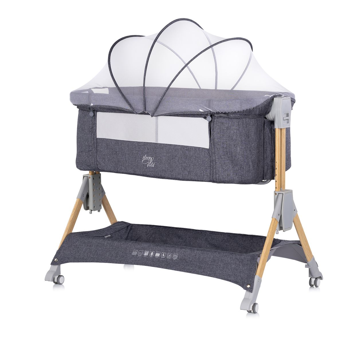 Chipolino Beistellbett Sleep&acute;n Fold Matratze R&auml;der Schwingfunktion Wickelauflage grau 