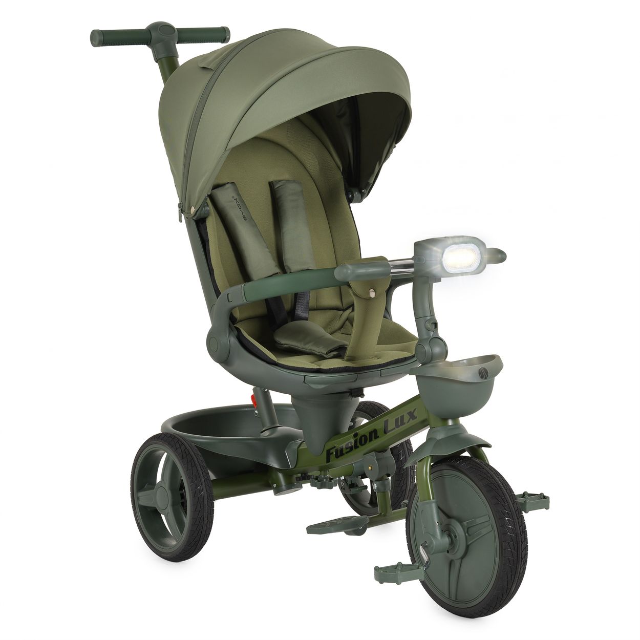 Byox Dreirad Fusion Lux Musik Scheinwerfer PU-Reifen Hinterradbremsen Korb Gurt gr&uuml;n 