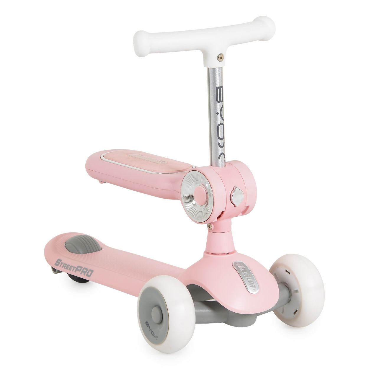 Byox Kinderroller StreetPro 2in1 Laufrad PU-Rollen Musik Licht h&ouml;henverstellbar rosa 