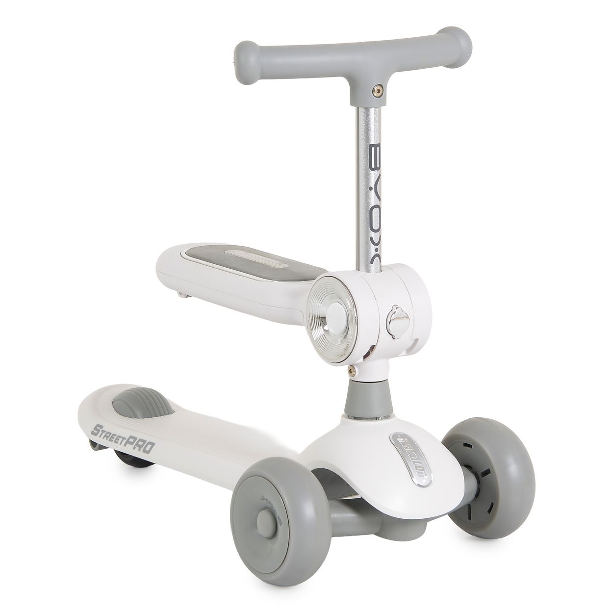 Byox Kinderroller StreetPro 2in1 Laufrad PU-Rollen Musik Licht h&ouml;henverstellbar grau 