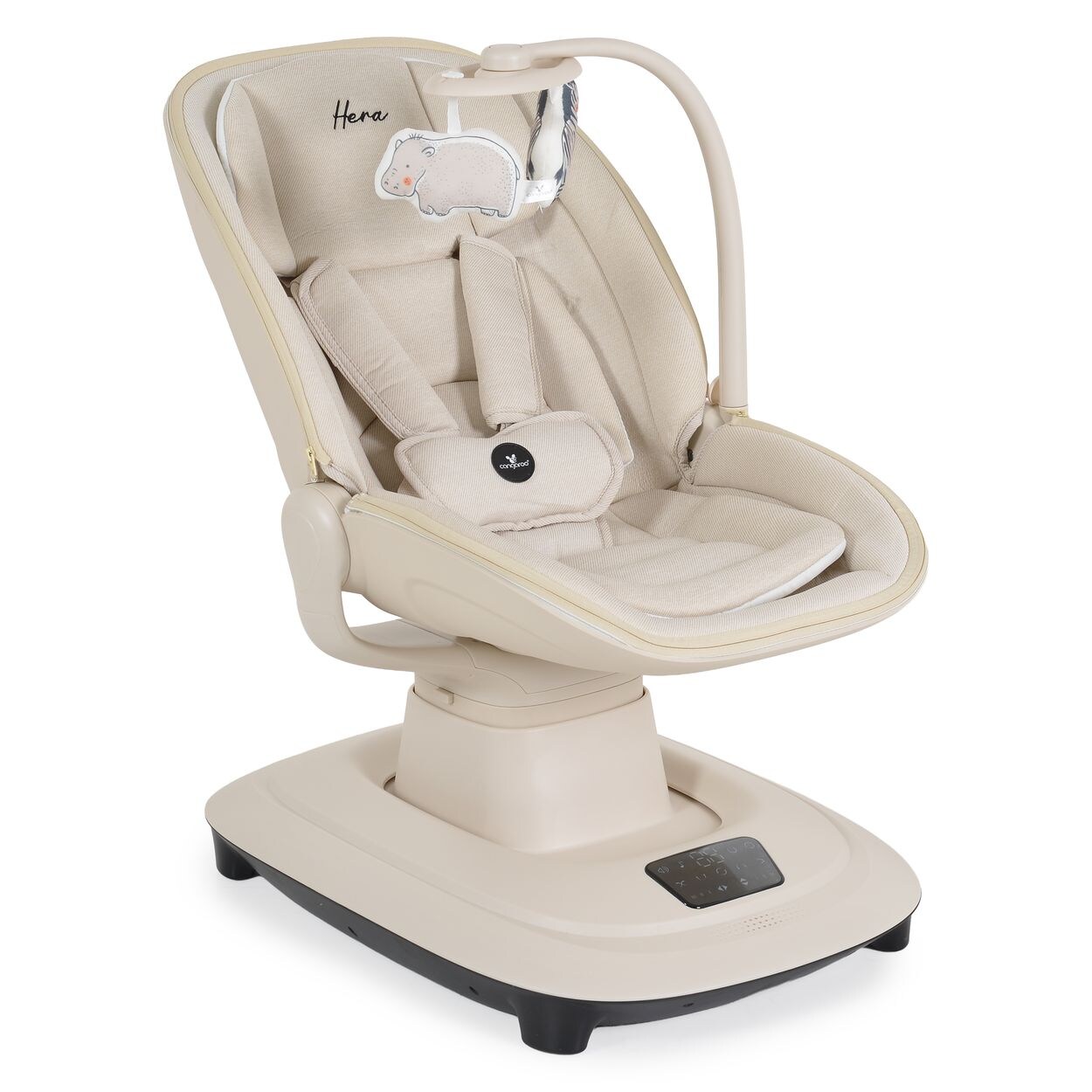 Babywippe Hera elektrisch, Musik, Moskitonetz, 360-Grad-Drehung, Timer beige