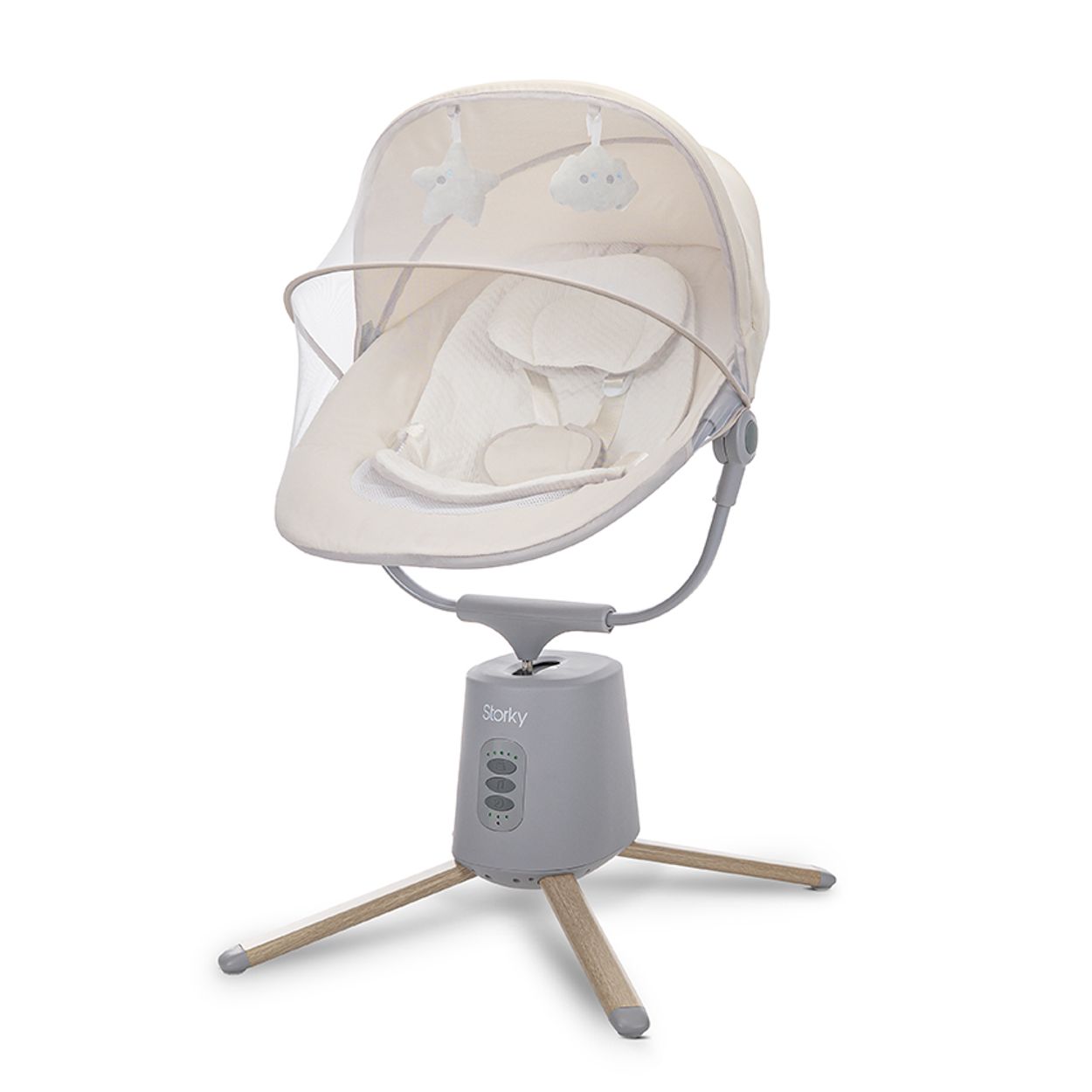 Lorelli Babywippe Storky Musik Bluetooth Fernbedienung Pl&uuml;schtiere Timer Gurt beige 
