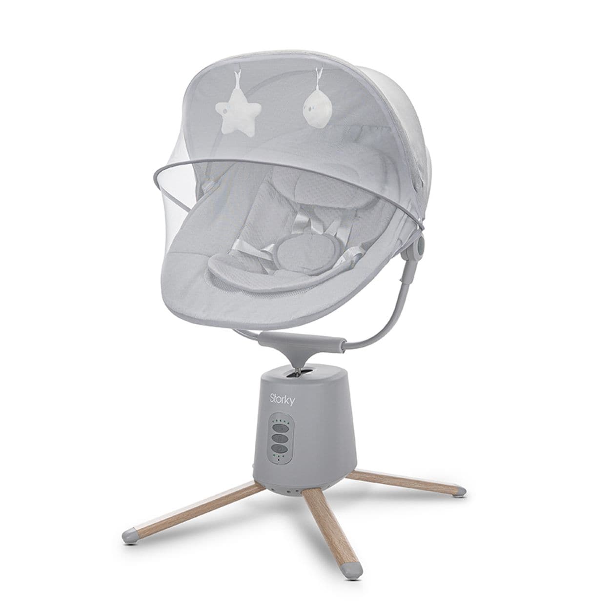 Lorelli Babywippe Storky Musik Bluetooth Fernbedienung Pl&uuml;schtiere Timer Gurt grau 
