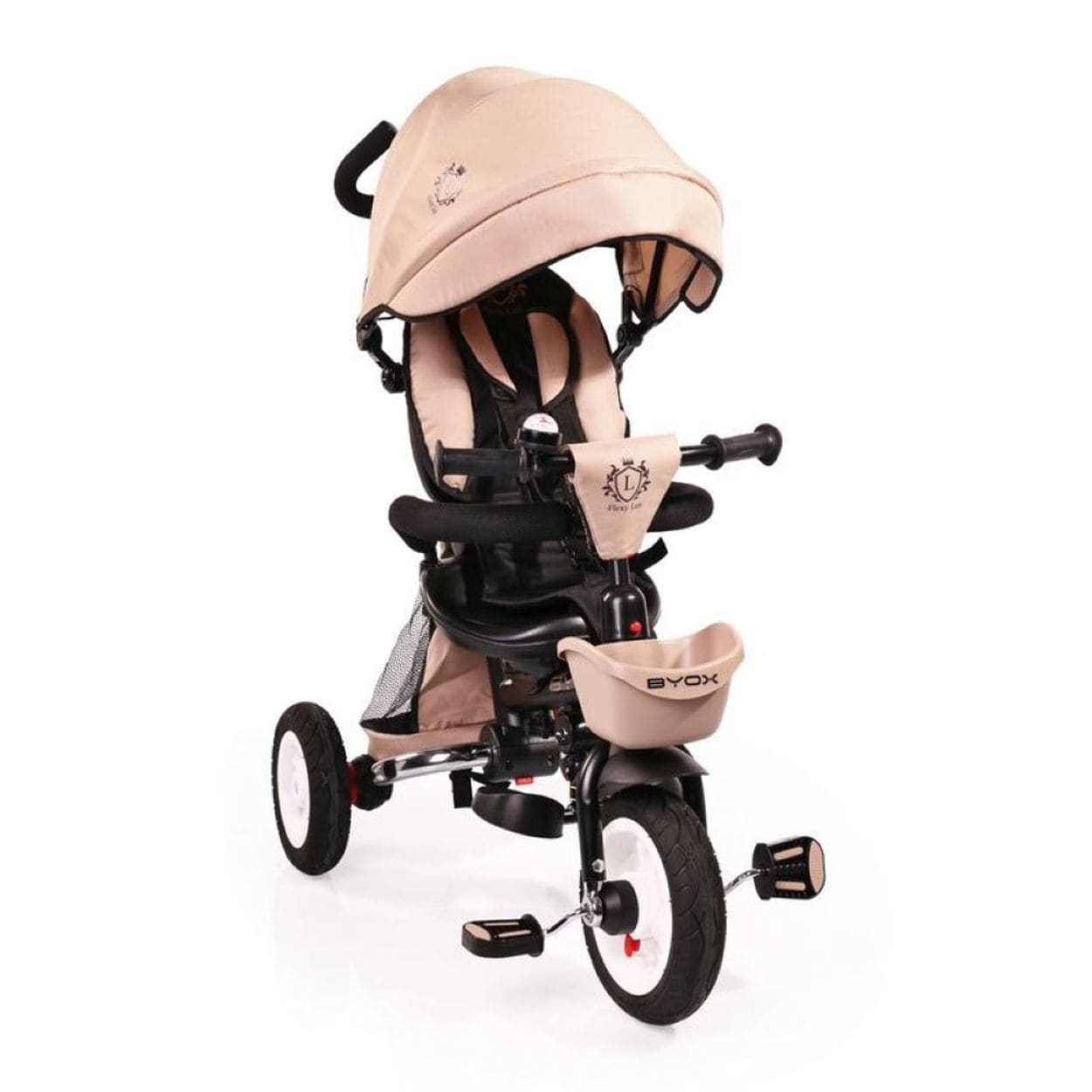 Byox Tricycle Flexy Lux 3 in 1 Dreirad, klappbar, Gummireifen, drehbarer Sitz, beige-gelb 