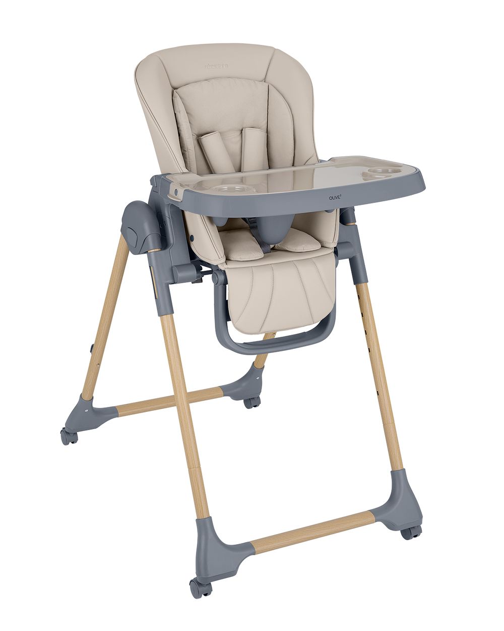 Kikka boo Kinderhochstuhl Olive 2, klappbar, R&auml;der, h&ouml;henverstellbar, Ablagefach beige 