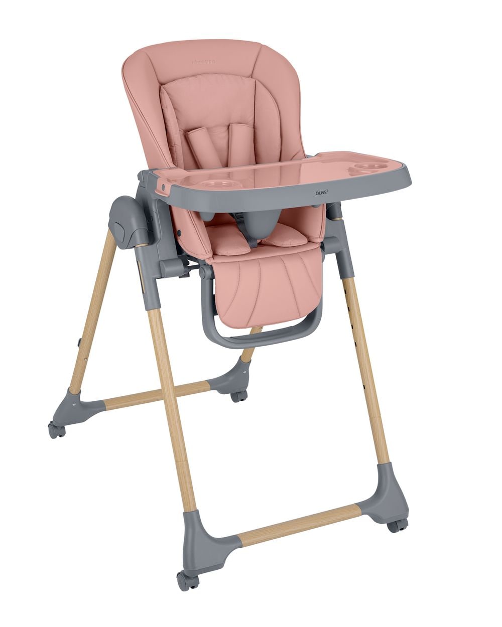 Kikka boo Kinderhochstuhl Olive 2 klappbar R&auml;der h&ouml;henverstellbar Ablagefach rosa 