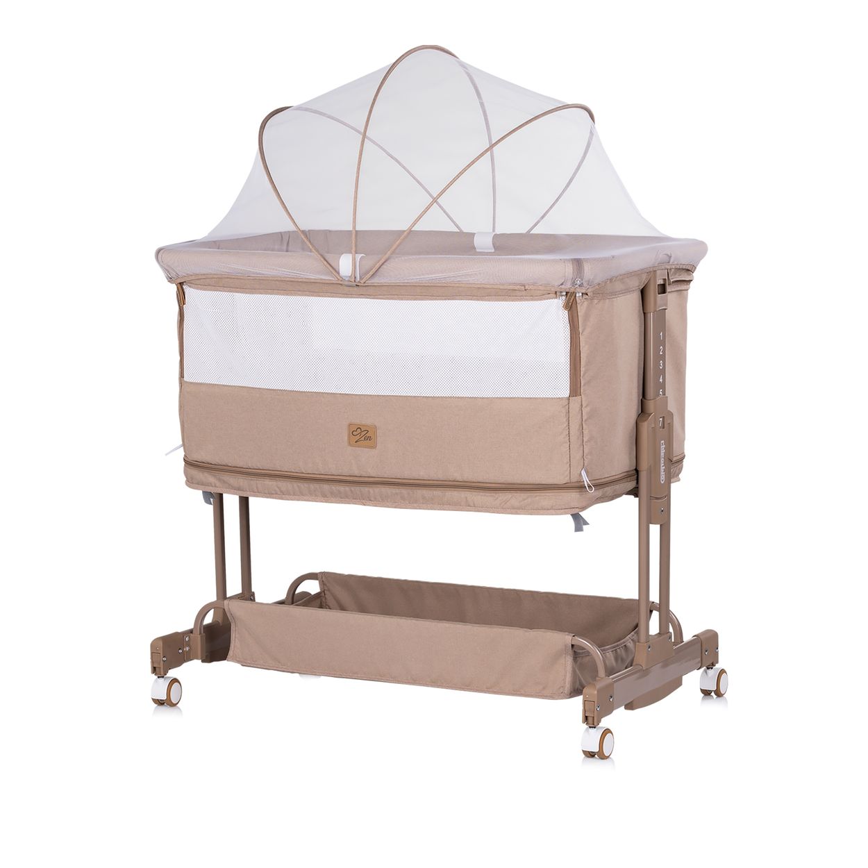 Chipolino Beistellbett Zen 2 in 1, Babybett, Schaukelfunktion, 7 H&ouml;hen, R&auml;der beige 