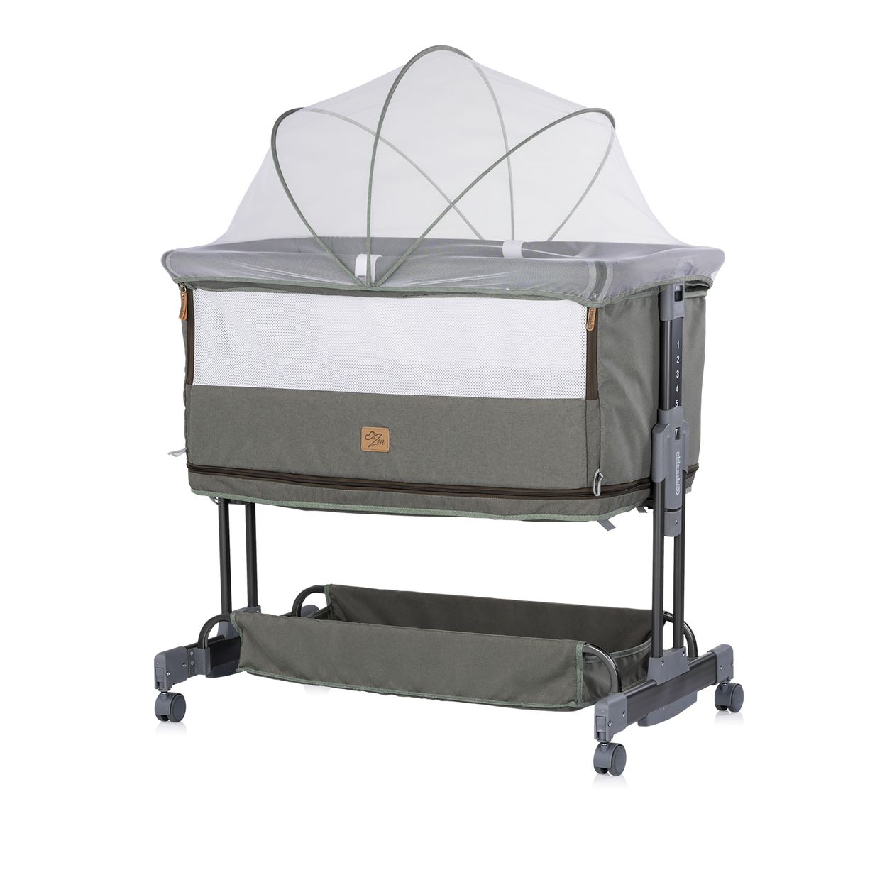 Chipolino Beistellbett Zen 2 in 1, Babybett, Schaukelfunktion, 7 H&ouml;hen, R&auml;der gr&uuml;n 