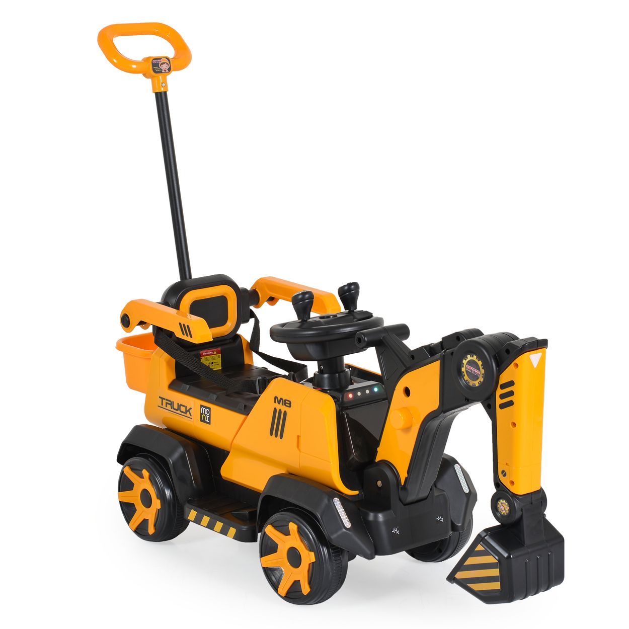 Moni Kinder Elektrobagger, 6V, 2 Motoren, Schaufel, R&uuml;ckw&auml;rtsgang, Hupe, Musik gelb 