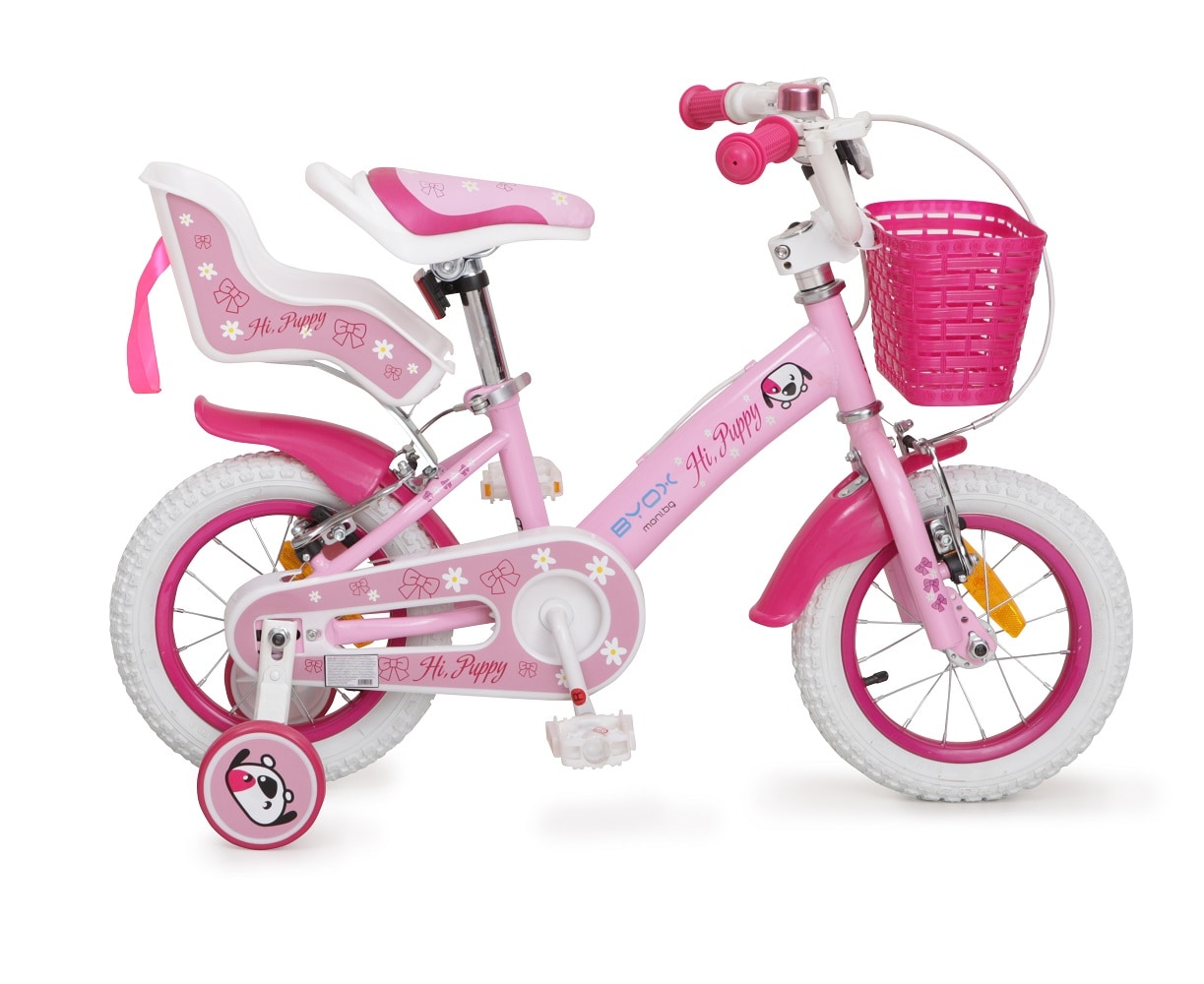 Byox Kinderfahrrad 12 Zoll Puppy, St&uuml;tzr&auml;der, Frontkorb, Puppensitz ab 3 Jahre 