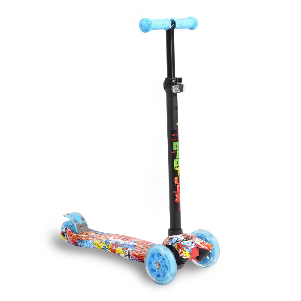Byox Kinderroller Scooter Rapture aus Alu, Wassertransferdruck, PU Leuchtr&auml;der blau 