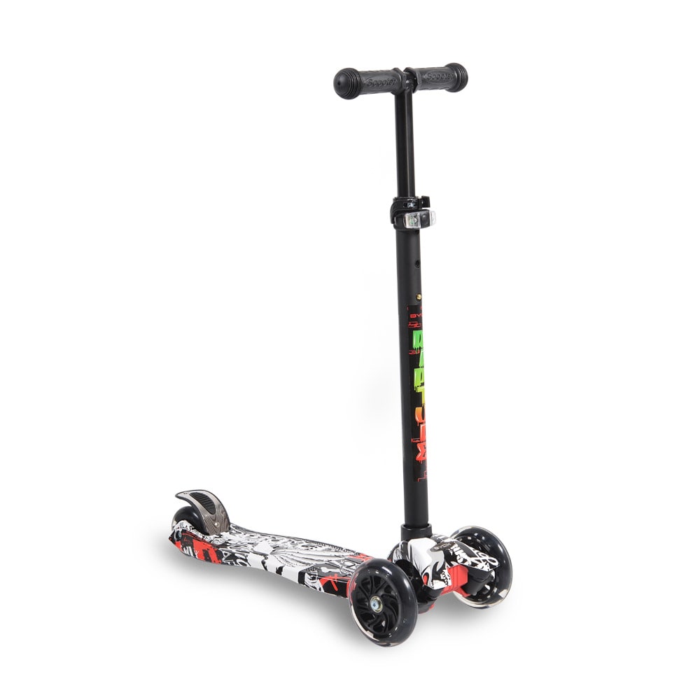 Byox Kinderroller Scooter Rapture aus Alu, Wassertransferdruck, PU Leuchtr&auml;der schwarz 