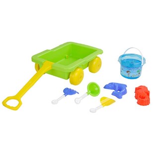 Pilsan 06112 Sandspielzeug Set mit Ziehwagen, Eimer, Förmchen, Schaufeln, Rechen 