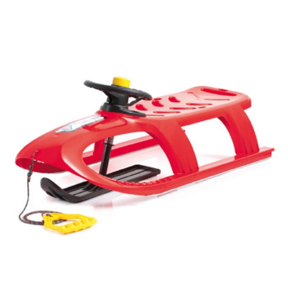 Kinderschlitten Bullet Control rot, Kunststoff, lenkbar, Kufe, Lenkrad mit Hupe 