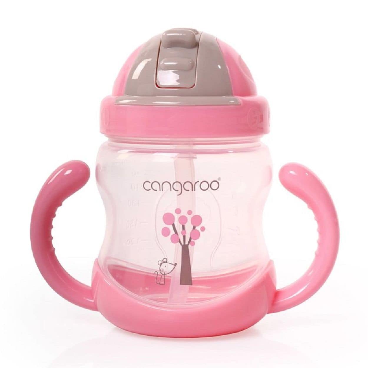 Cangaroo Trinklernbecher Boo 280ml C0582, mit Trinkhalm, Schutzklappe, Griffe rosa 