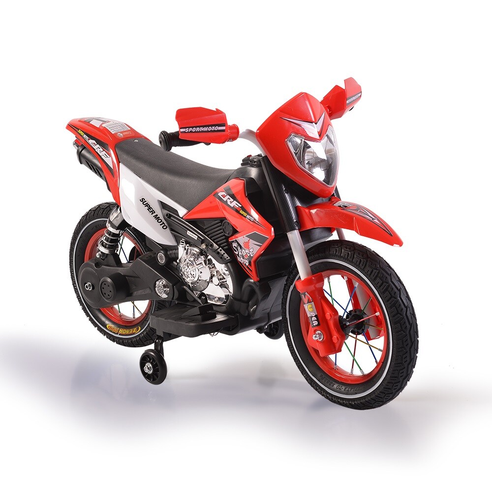 Moni Kinder Elektromotorrad Super Moto FB-6186 Luftreifen Musik Licht St&uuml;tzr&auml;der rot 