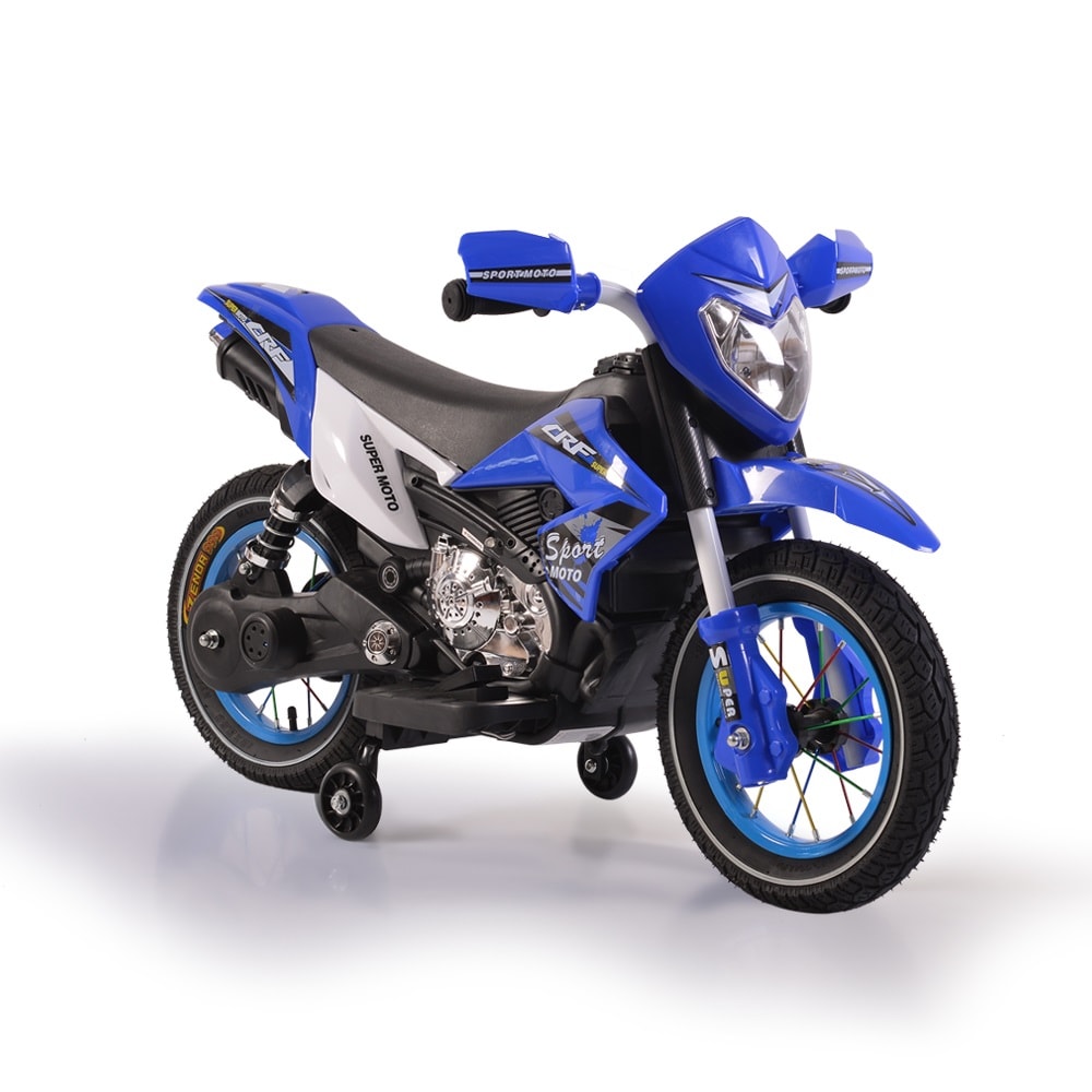 Moni Kinder Elektromotorrad Super Moto FB-6186 Luftreifen Musik Licht St&uuml;tzr&auml;der blau 