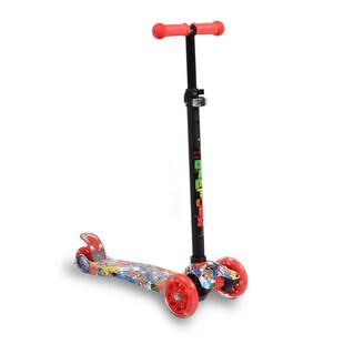 Byox Kinderroller Scooter Rapture aus Alu, Wassertransferdruck, PU Leuchträder rot 